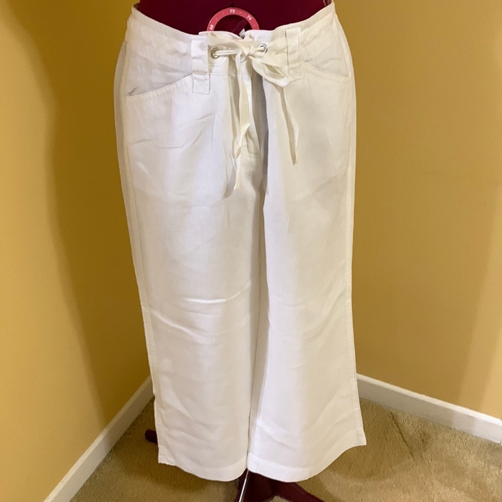 Jones New York White Wide Leg Drawstring Linen Pants